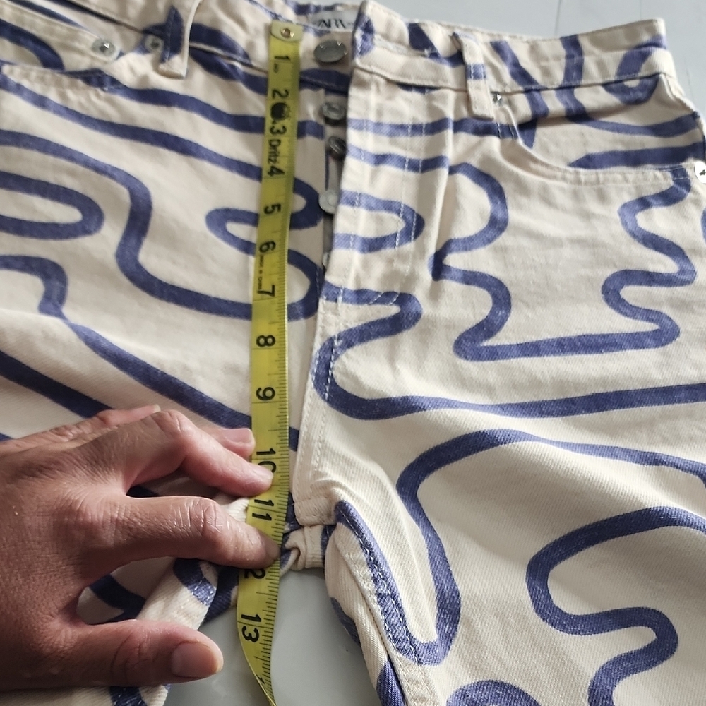 Sara Blue and Cream Patterned Trousers - Picture 8 of 8